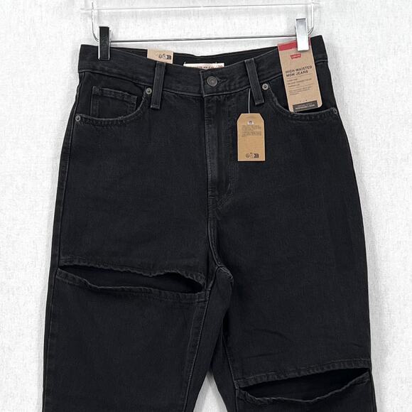 LEVIS Sliced High Waisted Mom Jean Womens 29 X 27 Black Tapered Rigid Denim NEW - Picture 5 of 16